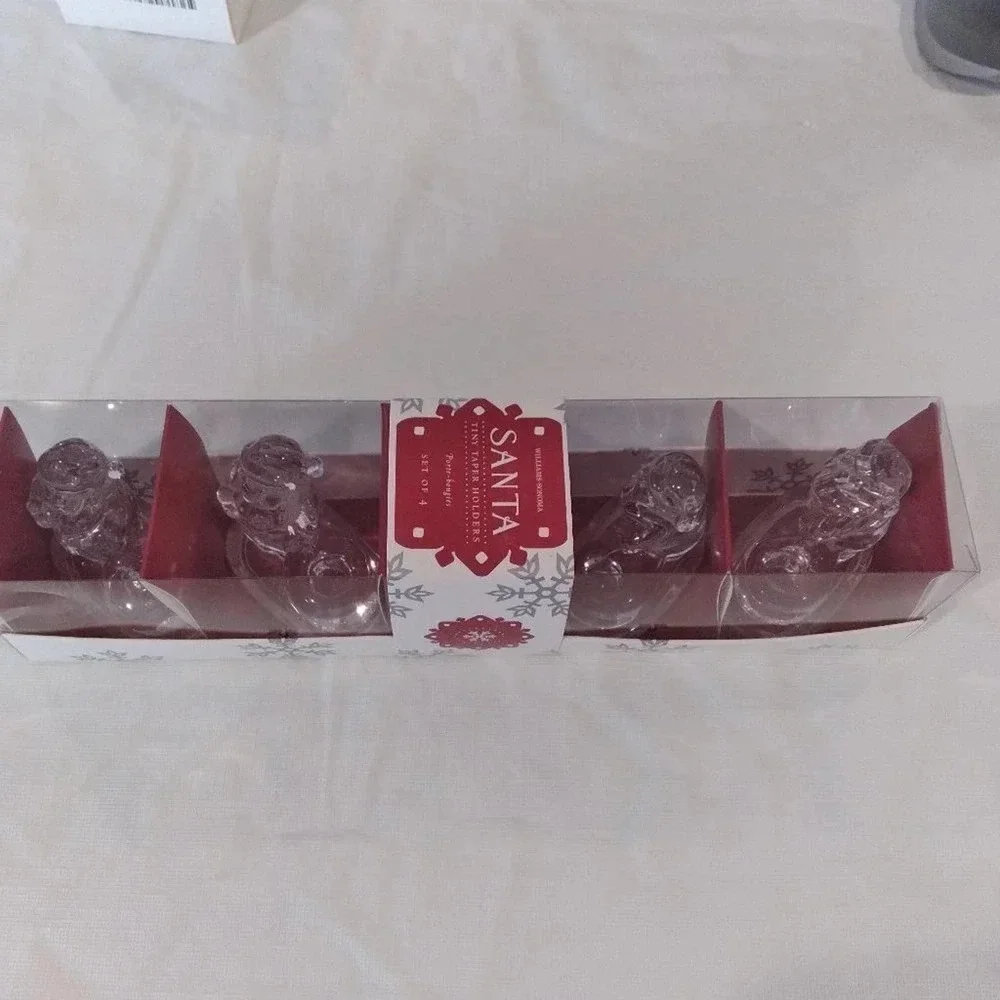 Williams Sonoma Santa Glass Taper Candle Holders Set of 4